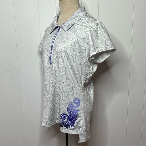 Athleta White Starfruit Gravity Polo CoolTouch Golf Tennis Shirt Womens Large - Picture 4 of 7